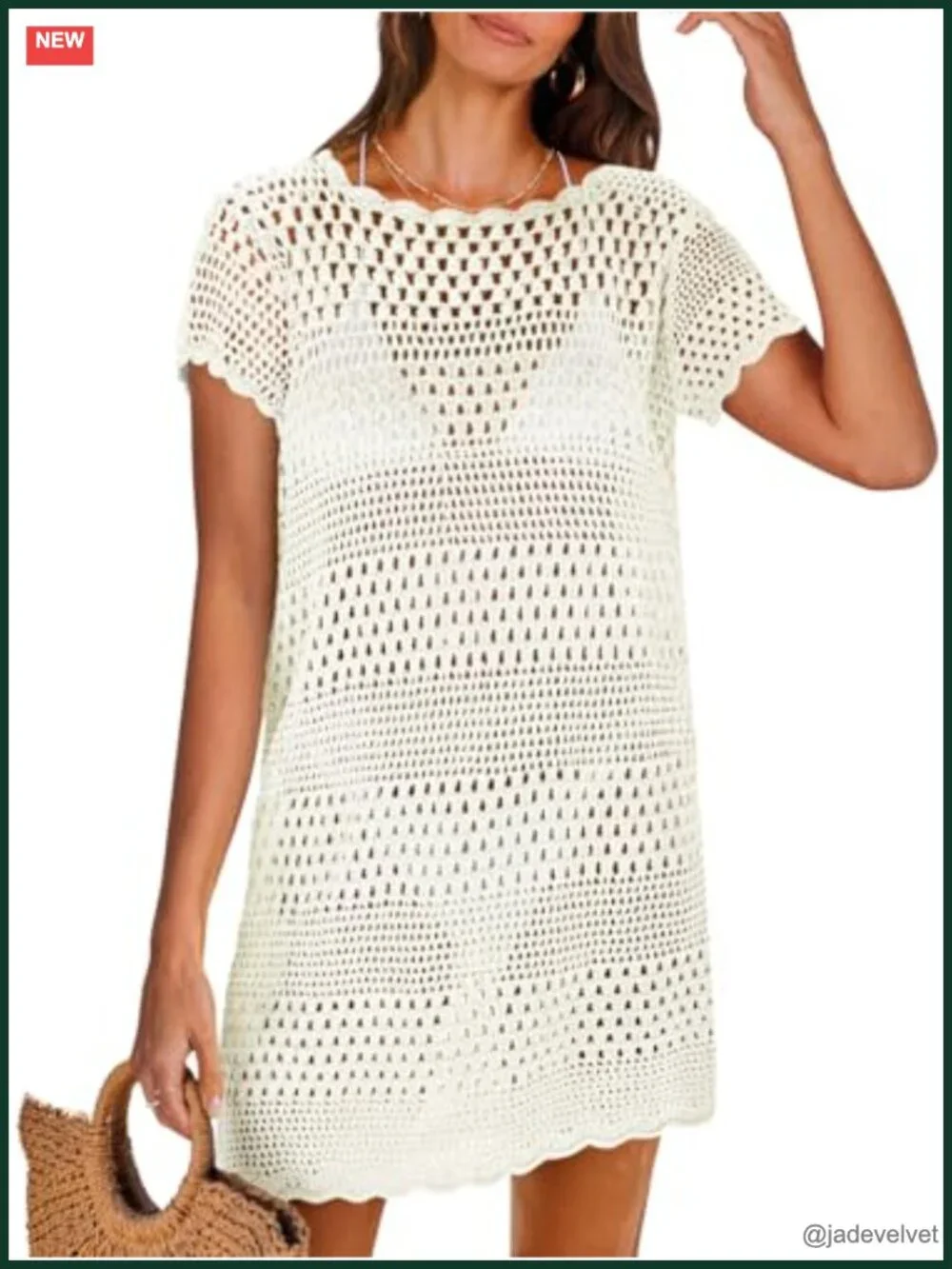 Mesh Knit Crochet Hollow Out Swimsuit Cover Up Pullover Dress